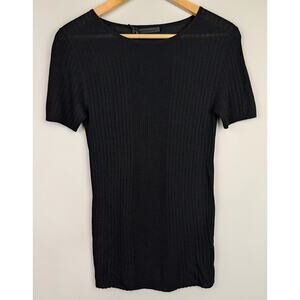NWT Jenni Kayne Mixed Rib Knit Tshirt Black Cashmere Blend S